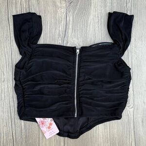 Elegant Black Ruched Women's Top